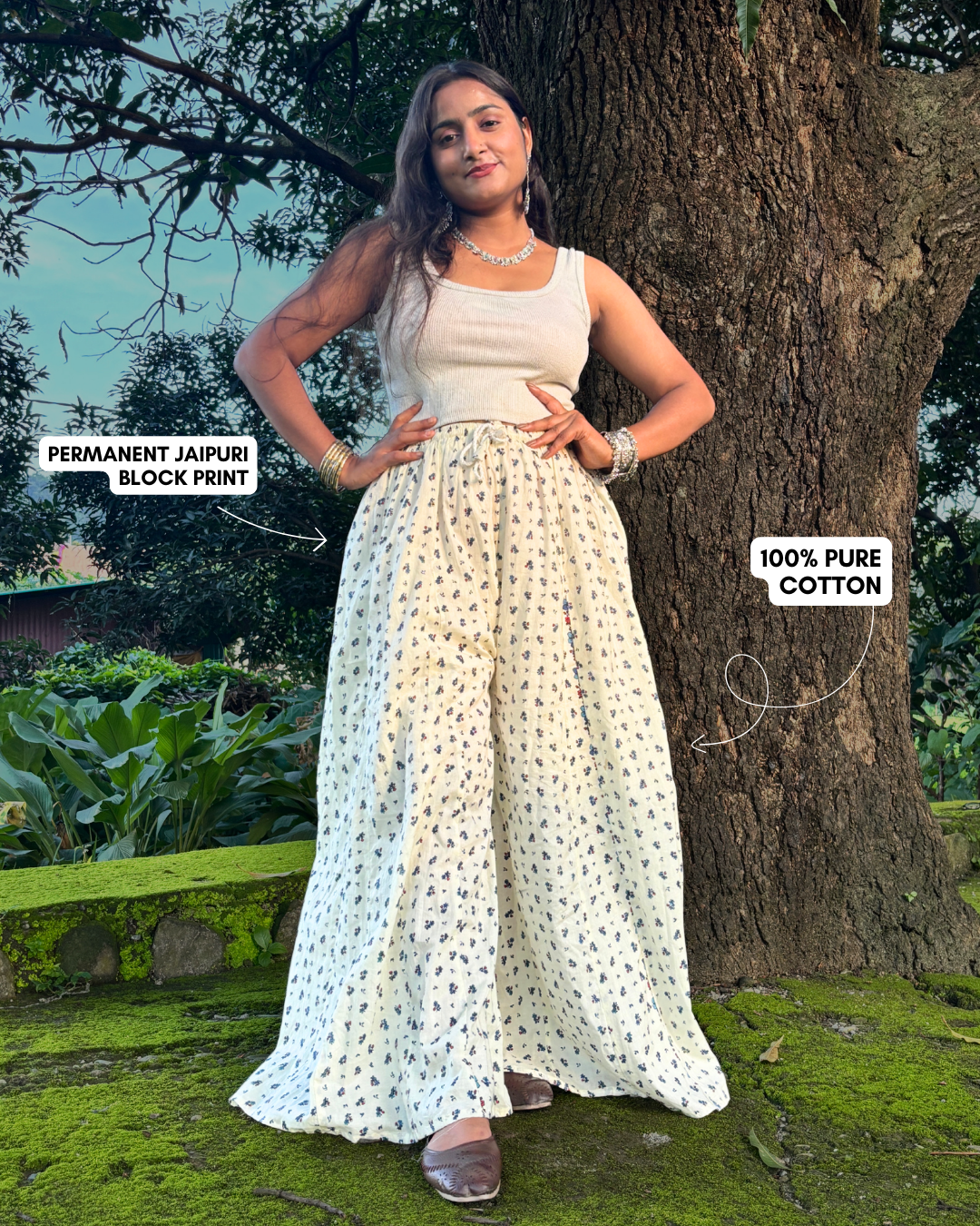 Chandni - Flared Sharara skirt for women - 100% Cotton - Image 2