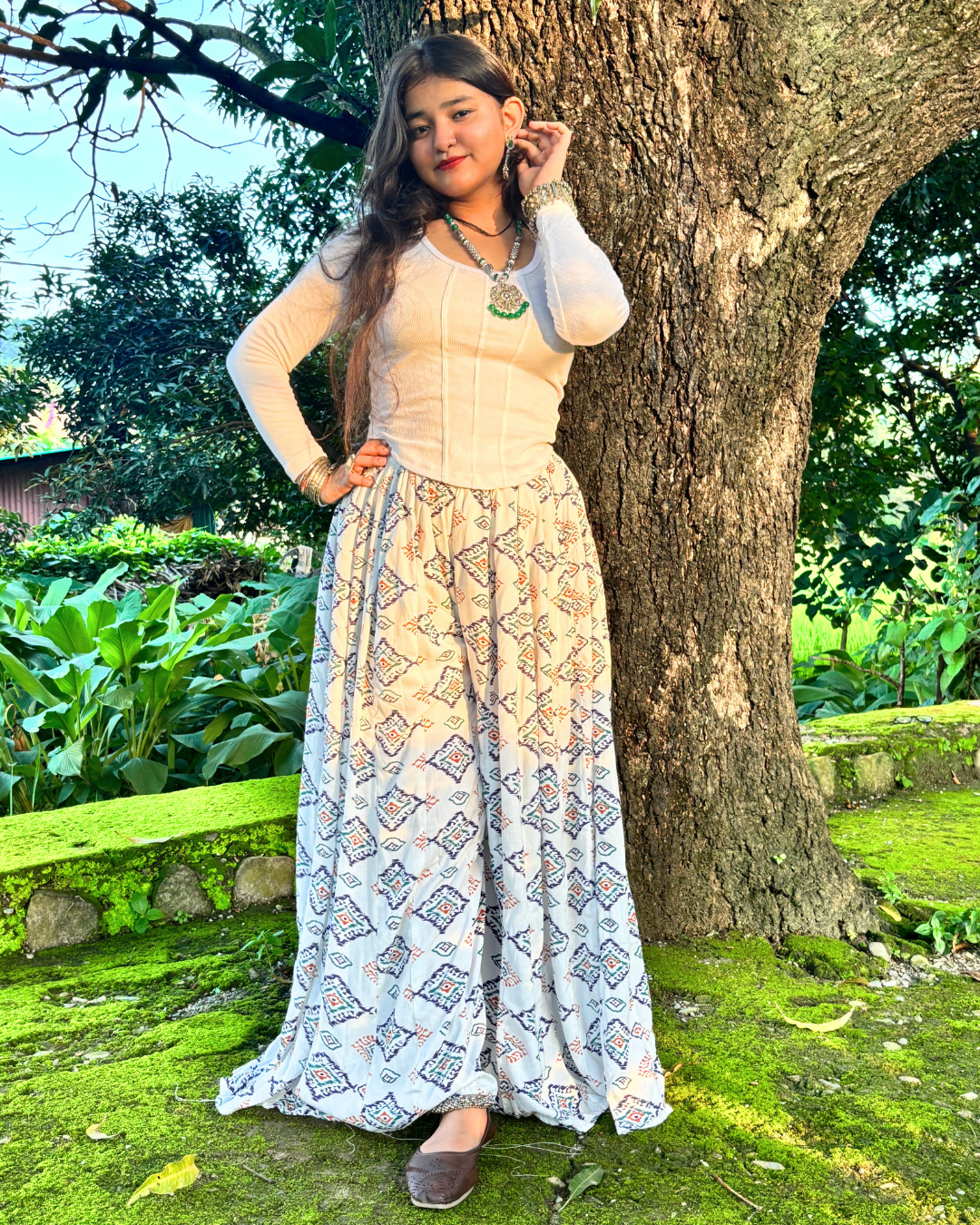Meera - Flared Sharara skirt for women - 100% Cotton - Image 3