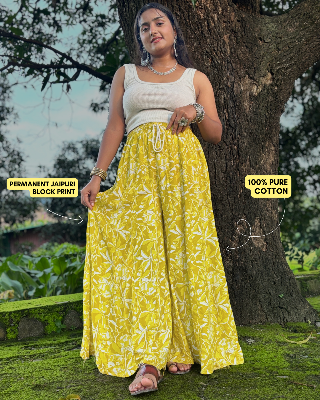 Indira - Flared Sharara skirt for women - 100% Cotton - Image 2