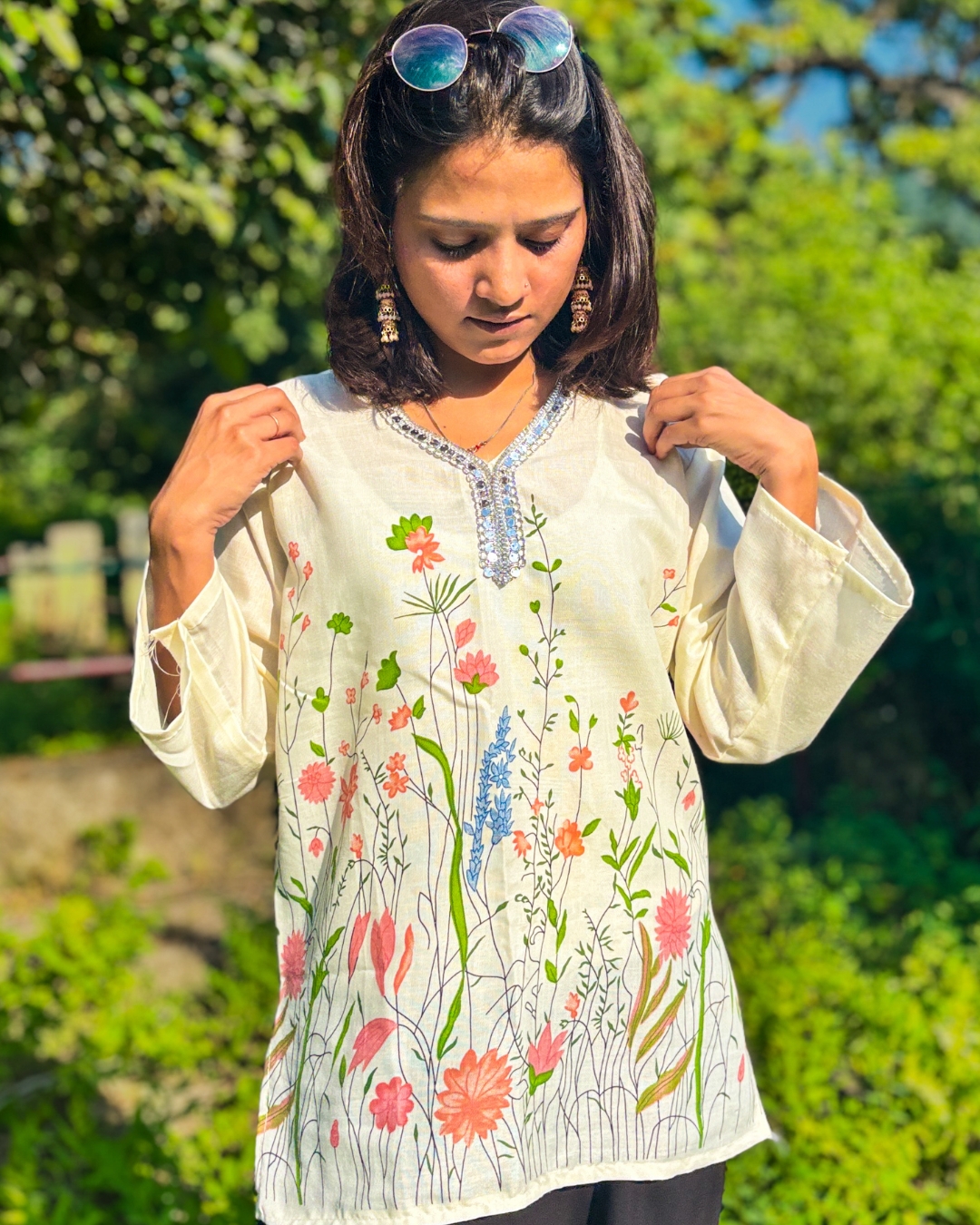 Kumari – Orange Printed Short Kurti - Image 2